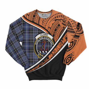 Clark (Clarke) Crest Tartan Sweatshirt with Polynesian Vibes Style - Orange Version