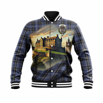 Clark (Clarke) Tartan Family Crest Baseball Jacket with Scottish Ancient Castle Style Unisex - Tartan Vibes Clothing