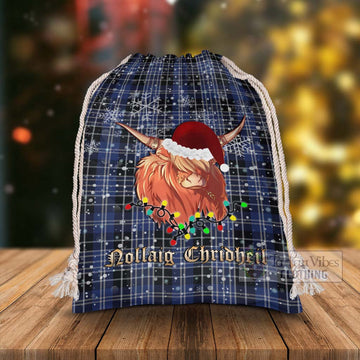 Clark (Clarke) Tartan Christmas Santa's Bag with Highland Cow