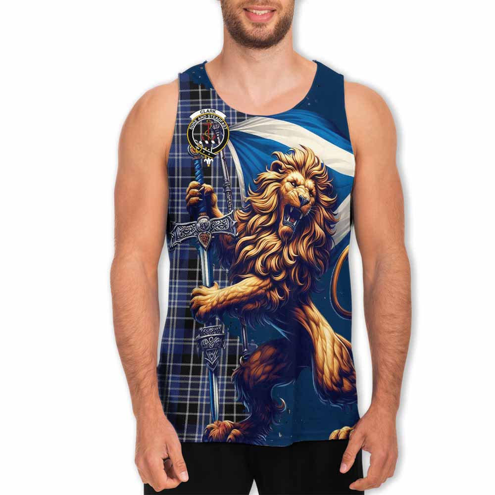 Tartan Vibes Clothing Clark (Clarke) Tartan Family Crest Men's Tank Top with Scottish Majestic Lion