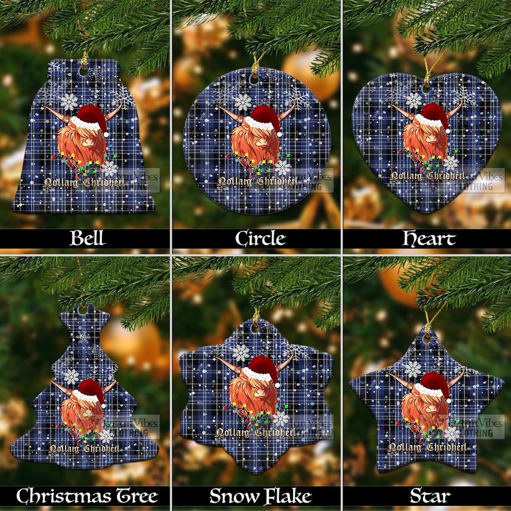 Tartan Vibes Clothing Clark (Clarke) Clan Tartan Ornament with Christmas Twinkle Highland Cattle