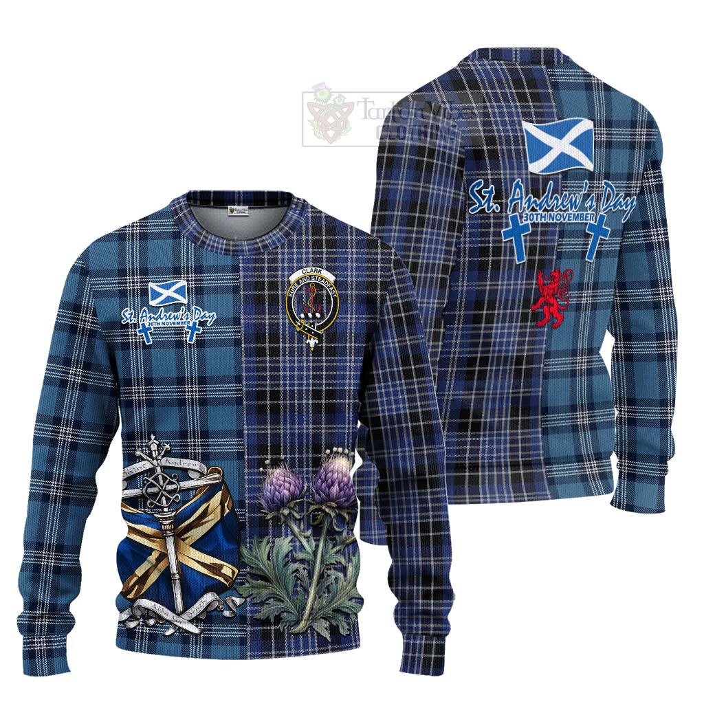 Tartan Vibes Clothing Clark (Clarke) Tartan Knitted Sweater Happy St. Andrew's Day Half Tartan Style