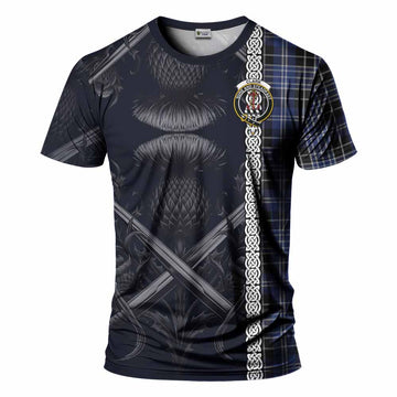 Clark (Clarke) Tartan T-Shirt with Family Crest Cross Sword Thistle Celtic Vibes