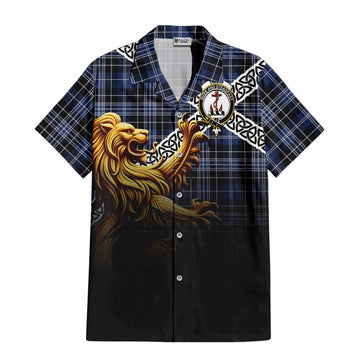 Clark (Clarke) Crest Tartan Hawaiian Shirt with Golden Lion Emblem Celtic Style Kid - Tartan Vibes Clothing
