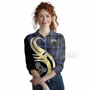 Clark (Clarke) Tartan Women's Casual Shirt with Family Crest and Celtic Symbol Style