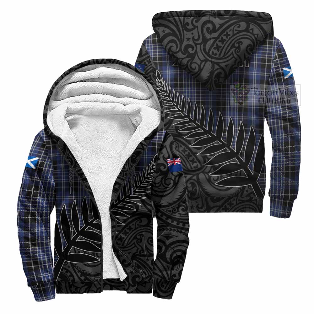 Tartan Vibes Clothing Clark (Clarke) Crest Tartan Sherpa Hoodie with New Zealand Silver Fern Half Style