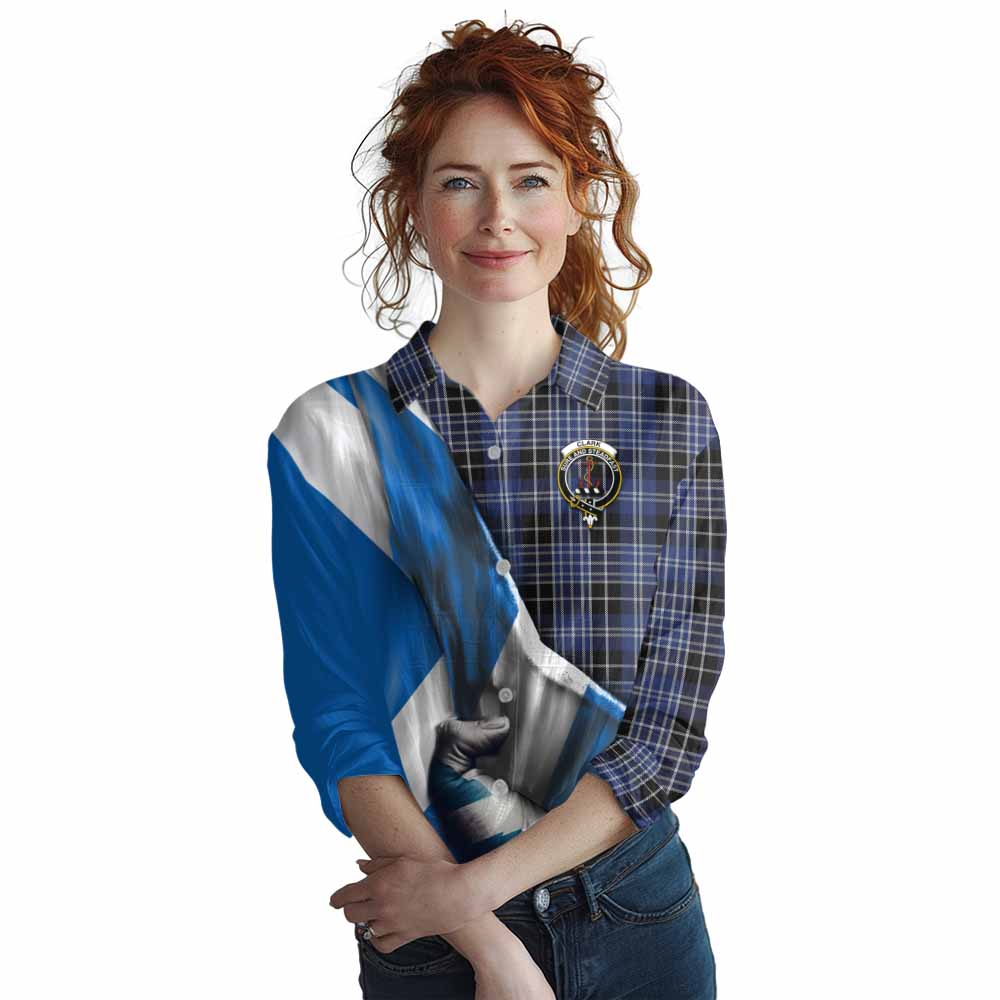 Tartan Vibes Clothing Clark (Clarke) Tartan Women's Casual Shirt with Family Crest Scotland Patriotic Style