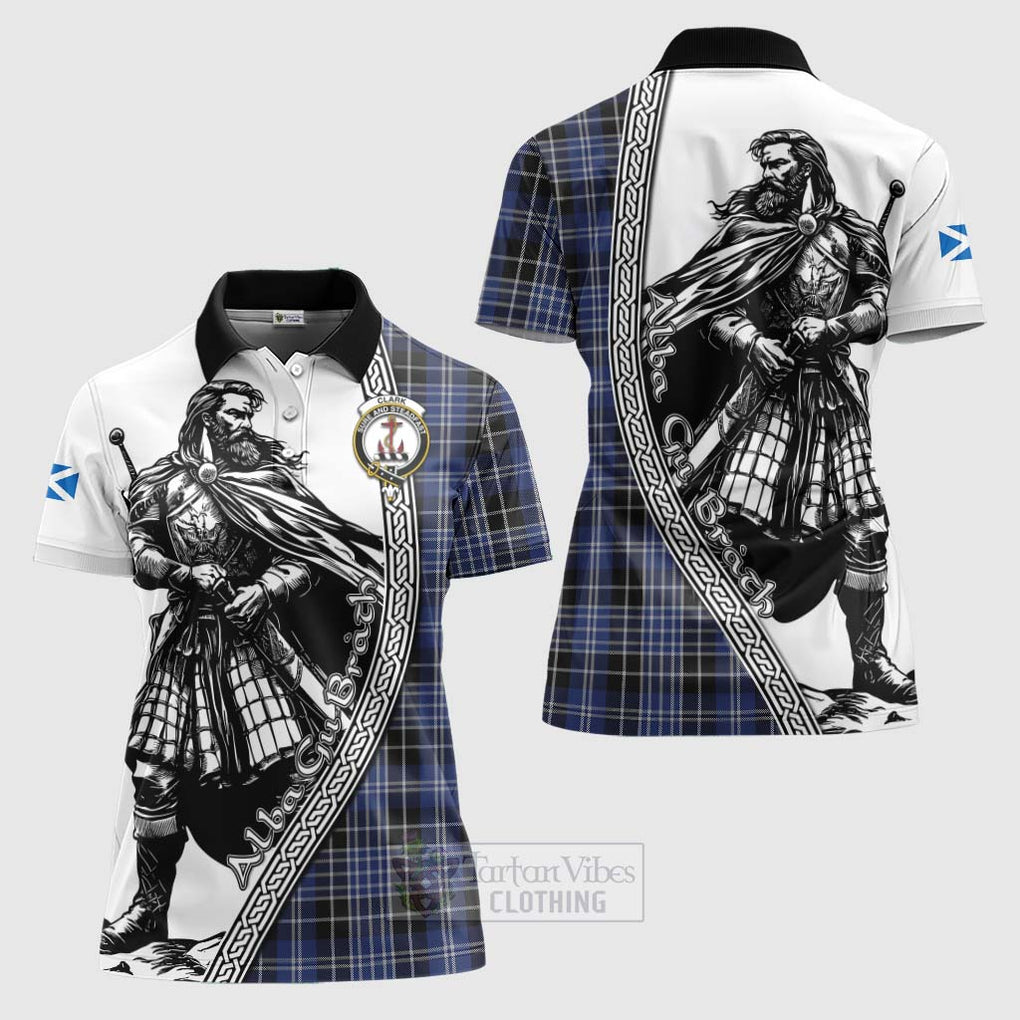 Tartan Vibes Clothing Clark (Clarke) Tartan Clan Crest Women's Polo Shirt with Highlander Warrior Celtic Style