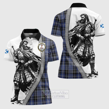 Clark (Clarke) Tartan Clan Crest Women's Polo Shirt with Highlander Warrior Celtic Style