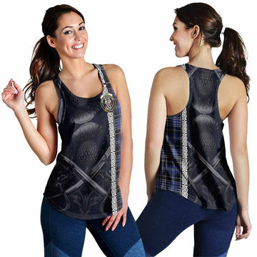 Clark (Clarke) Tartan Women's Racerback Tanks with Family Crest Cross Sword Thistle Celtic Vibes