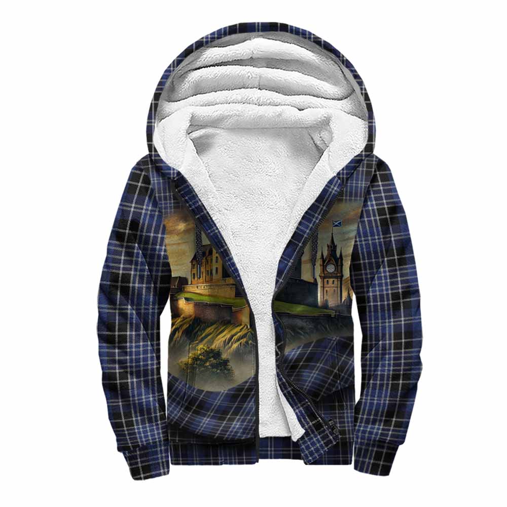 Clark (Clarke) Tartan Family Crest Sherpa Hoodie with Scottish Ancient Castle Style Unisex S - Tartan Vibes Clothing