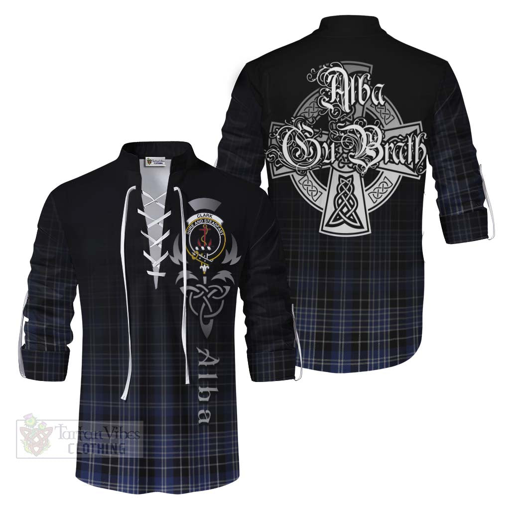 Tartan Vibes Clothing Clark (Clarke) Tartan Ghillie Kilt Shirt Featuring Alba Gu Brath Family Crest Celtic Inspired