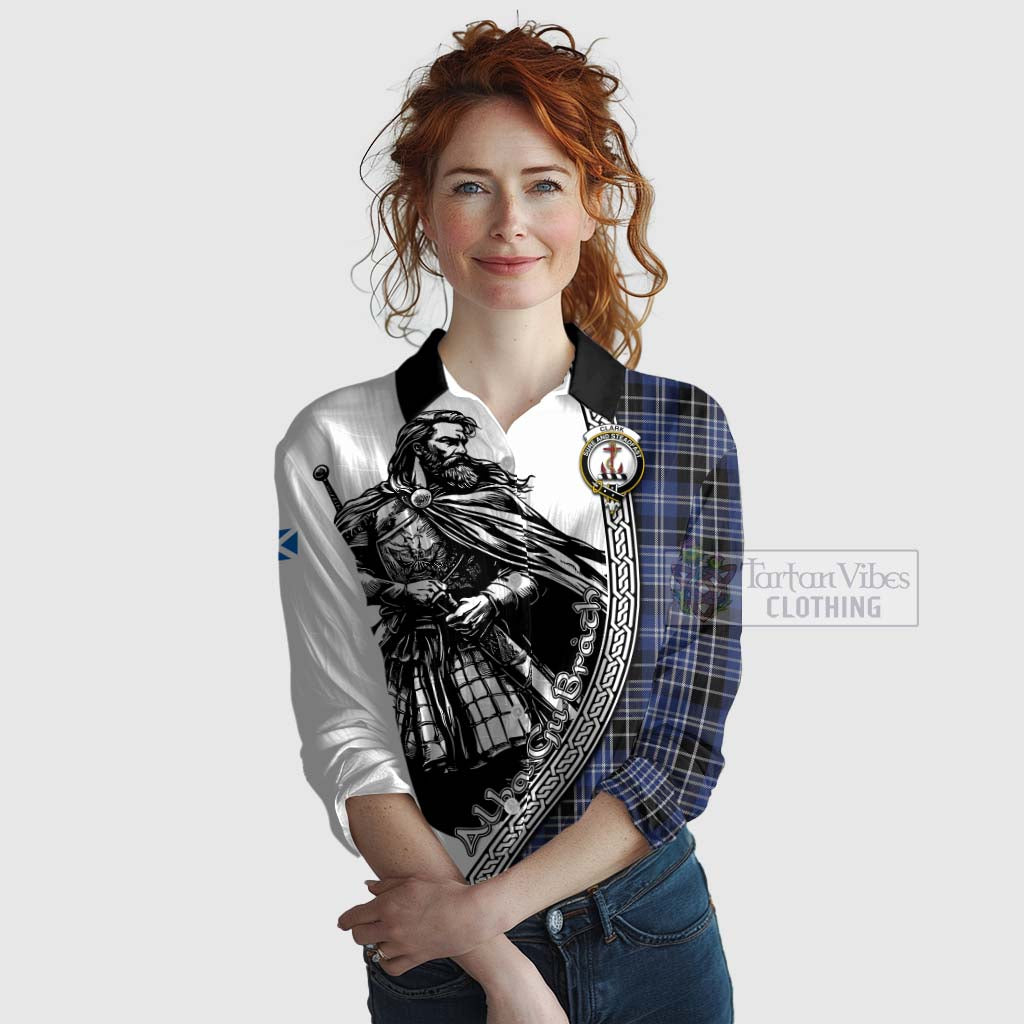 Tartan Vibes Clothing Clark (Clarke) Tartan Clan Crest Women's Casual Shirt with Highlander Warrior Celtic Style