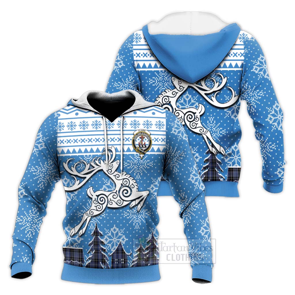 Tartan Vibes Clothing Clark (Clarke) Clan Christmas Knitted Hoodie Celtic Reindeer Style