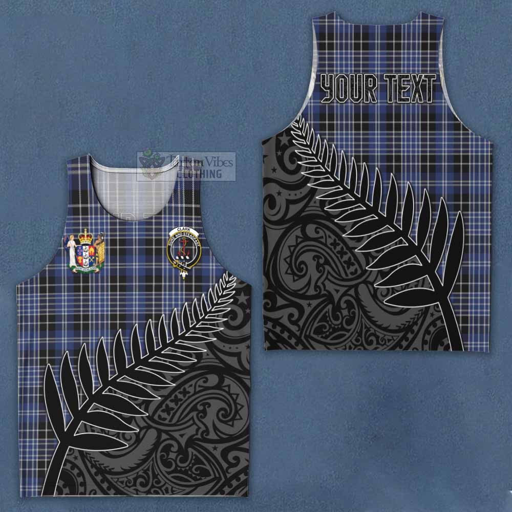 Tartan Vibes Clothing Clark (Clarke) Crest Tartan Men's Tank Top with New Zealand Silver Fern Half Style