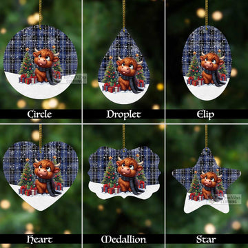 Clark (Clarke) Tartan Christmas Aluminium Ornament with Adorable Highland Coo