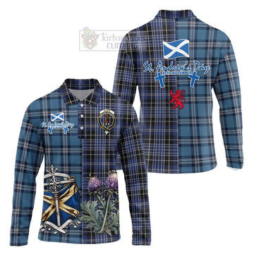 Clark (Clarke) Tartan Long Sleeve Polo Shirt Happy St. Andrew's Day Half Tartan Style