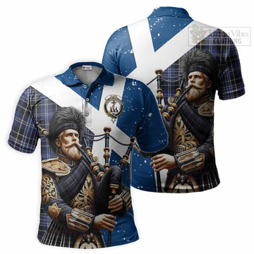 Clark (Clarke) Tartan Polo Shirt with Family Crest Scottish Bagpiper Vibes