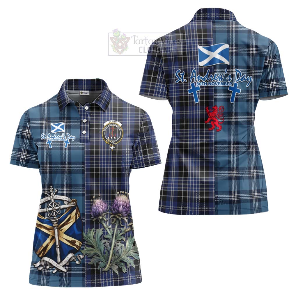 Tartan Vibes Clothing Clark (Clarke) Tartan Women's Polo Shirt Happy St. Andrew's Day Half Tartan Style