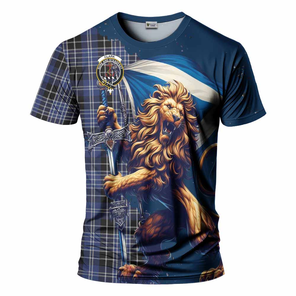 Tartan Vibes Clothing Clark (Clarke) Tartan Family Crest T-Shirt with Scottish Majestic Lion