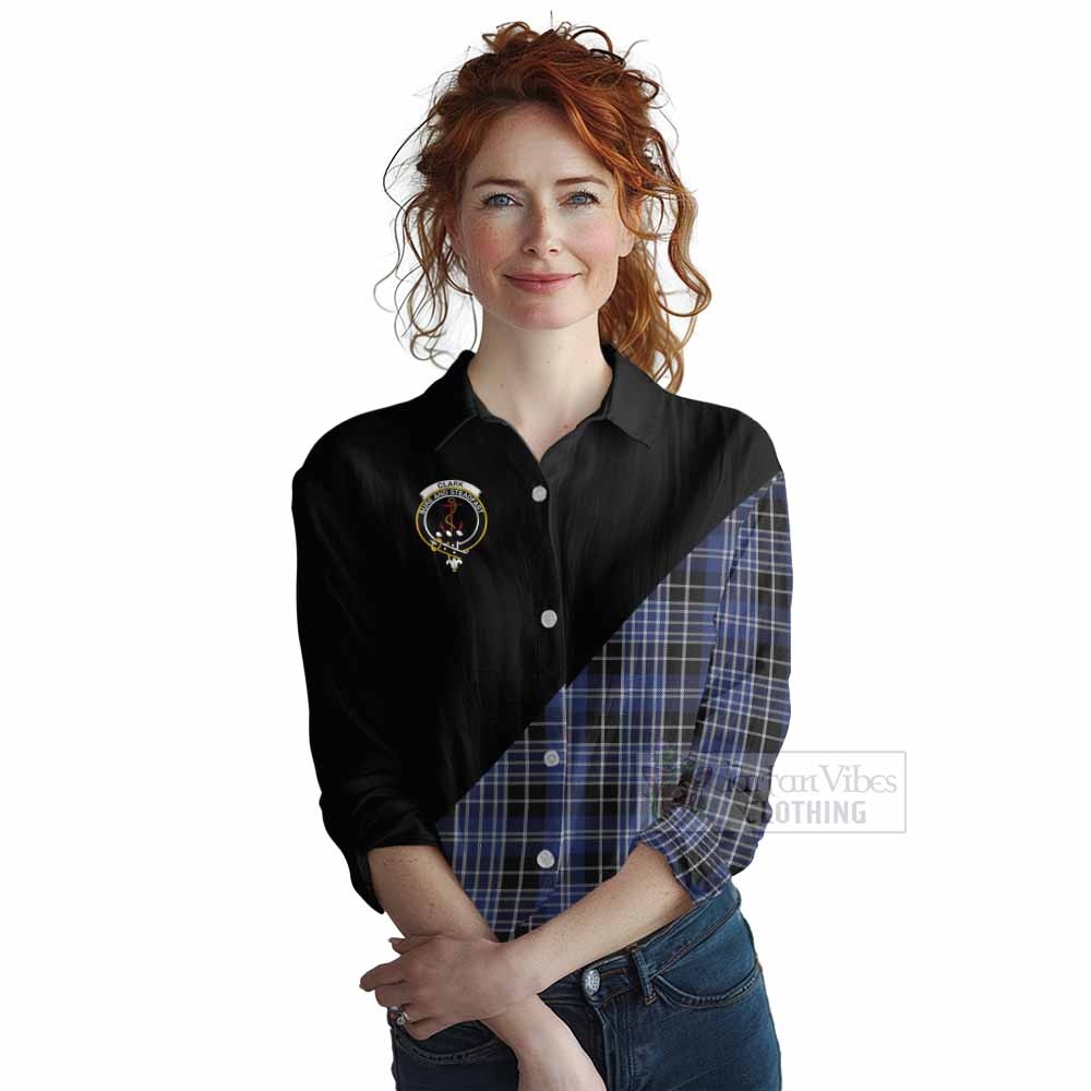 Tartan Vibes Clothing Clark (Clarke) Tartan Women's Casual Shirt with Family Crest and Military Logo Style