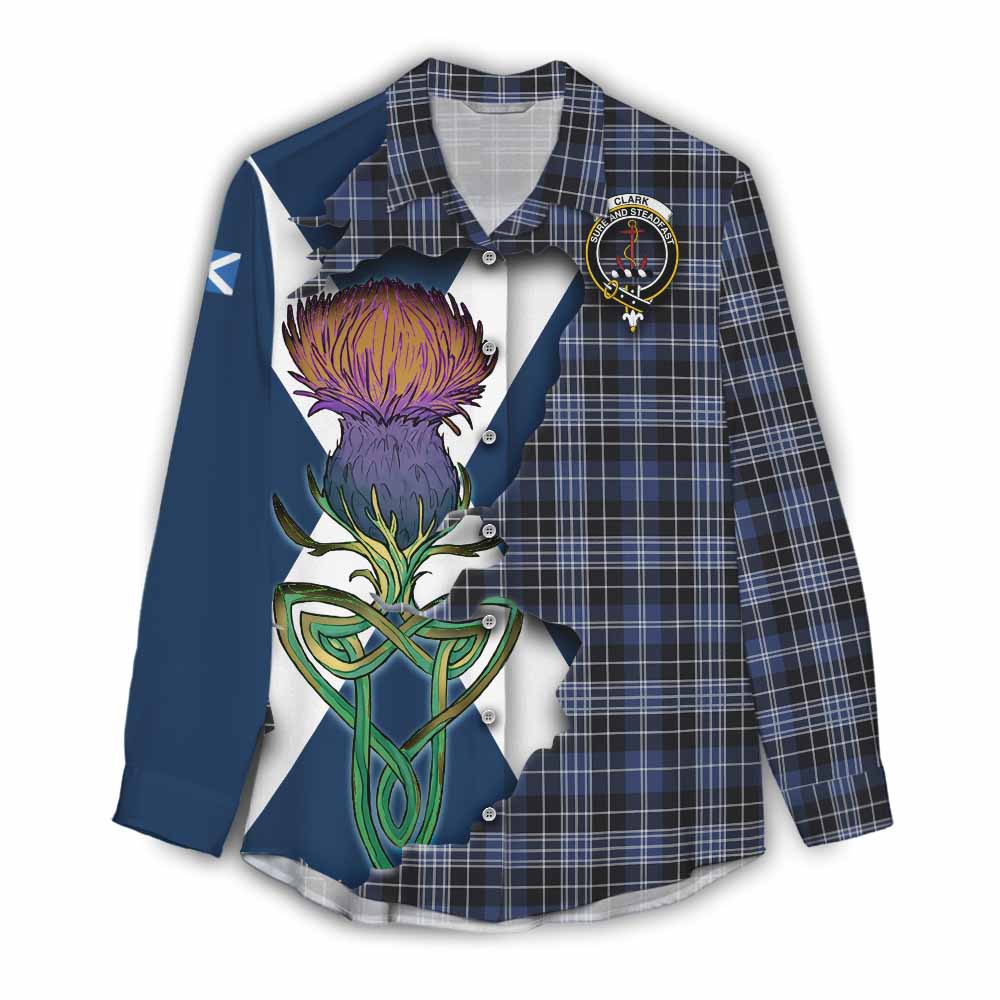 Clark (Clarke) Tartan Family Crest Women's Casual Shirt Scottish Thistle Celtic Inspired Female - Tartan Vibes Clothing