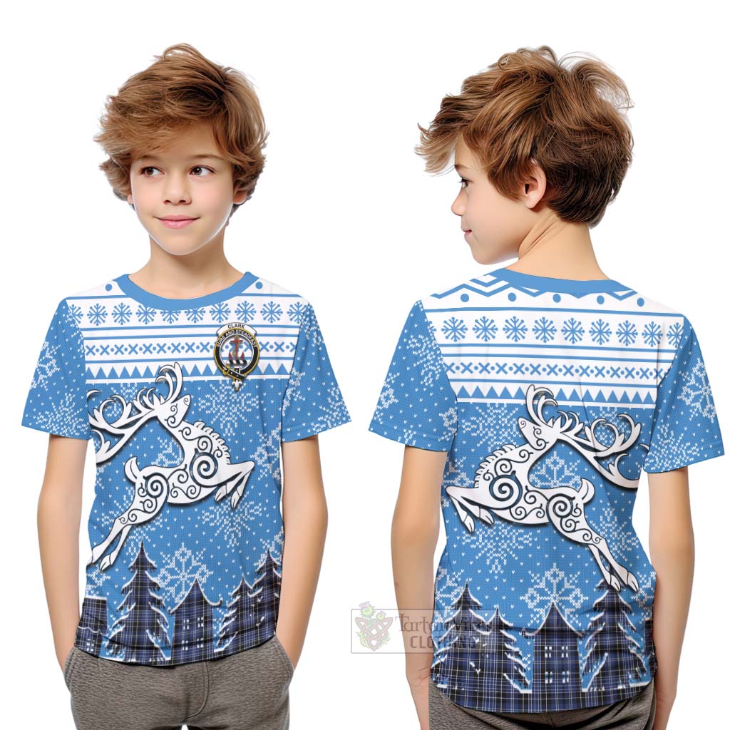 Tartan Vibes Clothing Clark (Clarke) Clan Christmas Kid T-Shirt Celtic Reindeer Style