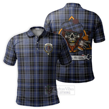 Clark (Clarke) Tartan Polo Shirt with Family Crest and Bearded Skull Holding Bottles of Whiskey