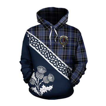 Clark (Clarke) Tartan Cotton Hoodie Featuring Thistle and Scotland Map