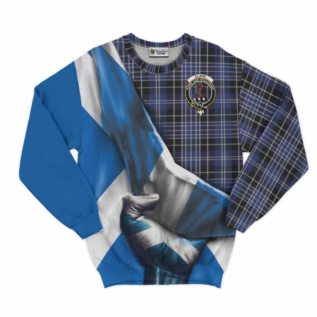 Tartan Vibes Clothing Clark (Clarke) Tartan Sweatshirt with Family Crest Scotland Patriotic Style