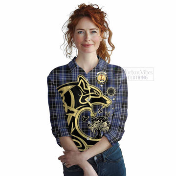 Clark (Clarke) Tartan Women's Casual Shirt with Family Crest Celtic Wolf Style