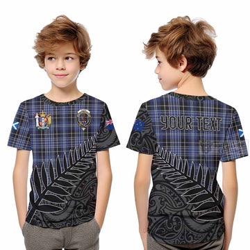 Clark (Clarke) Crest Tartan Kid T-Shirt with New Zealand Silver Fern Half Style