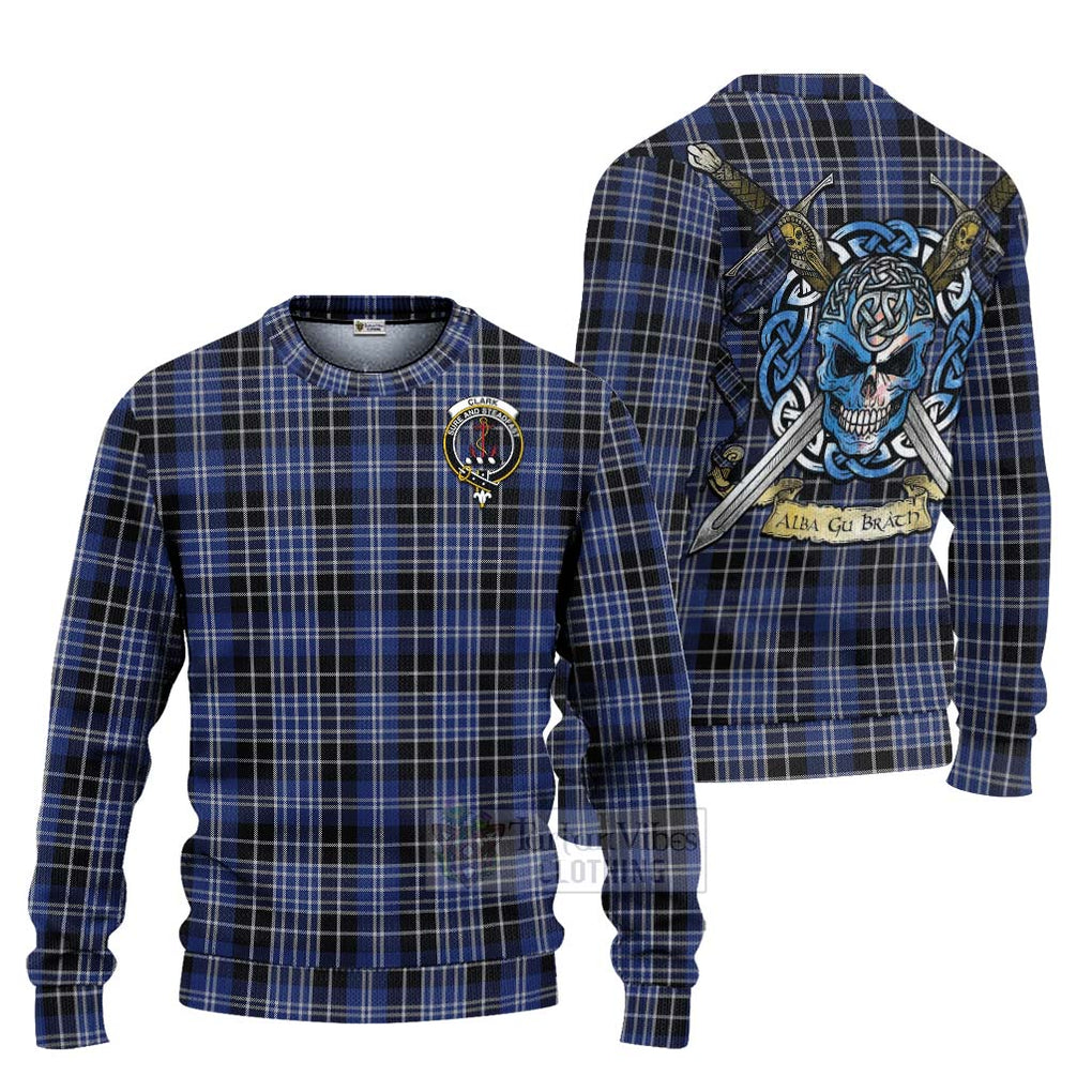 Clark (Clarke) Tartan Ugly Sweater with Family Crest Celtic Skull Style Unisex - Tartan Vibes Clothing