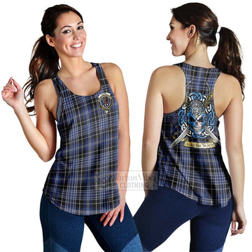 Clark (Clarke) Tartan Women's Racerback Tanks with Family Crest Celtic Skull Style