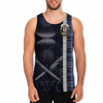 Clark (Clarke) Tartan Men's Tank Top with Family Crest Cross Sword Thistle Celtic Vibes