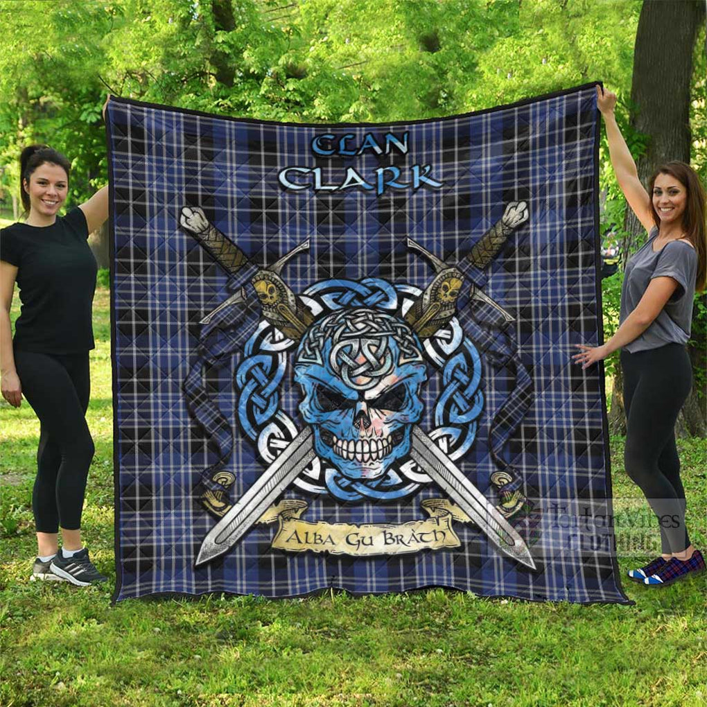 Tartan Vibes Clothing Clark (Clarke) Tartan Quilt with Celtic Skull Alba Gu Brath Style