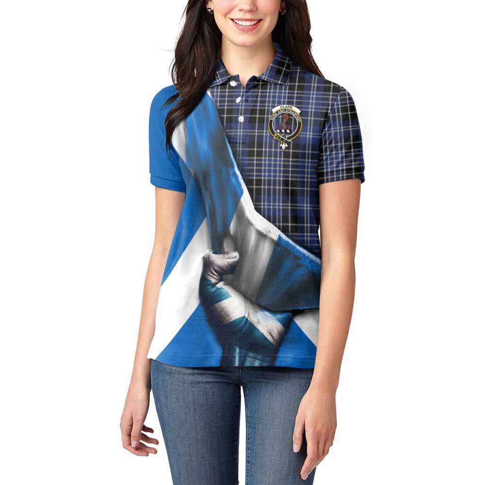 Tartan Vibes Clothing Clark (Clarke) Tartan Women's Polo Shirt with Family Crest Scotland Patriotic Style