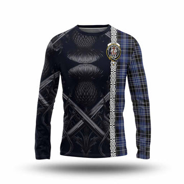 Clark (Clarke) Tartan Long Sleeve T-Shirt with Family Crest Cross Sword Thistle Celtic Vibes