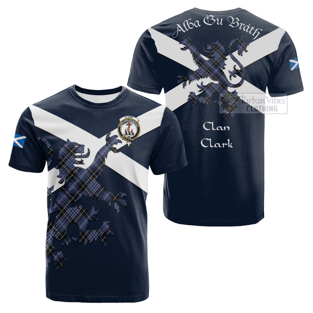 Tartan Vibes Clothing Clark (Clarke) Tartan Lion Rampant Cotton T-shirt – Proudly Display Your Heritage with Alba Gu Brath and Clan Name