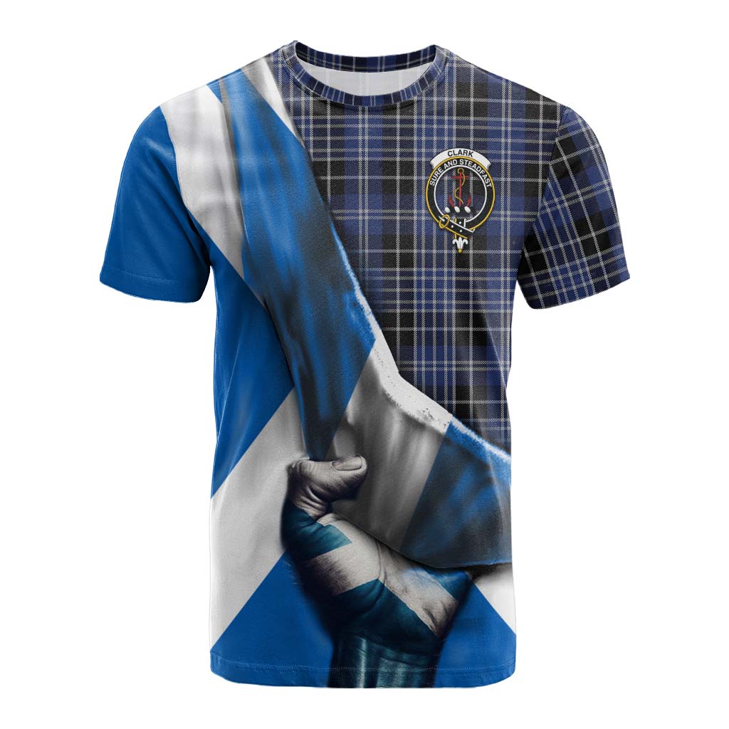 Tartan Vibes Clothing Clark (Clarke) Tartan Cotton T-shirt with Family Crest Scotland Patriotic Style