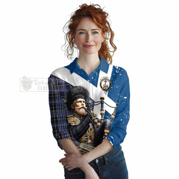 Clark (Clarke) Tartan Women's Casual Shirt with Family Crest Scottish Bagpiper Vibes