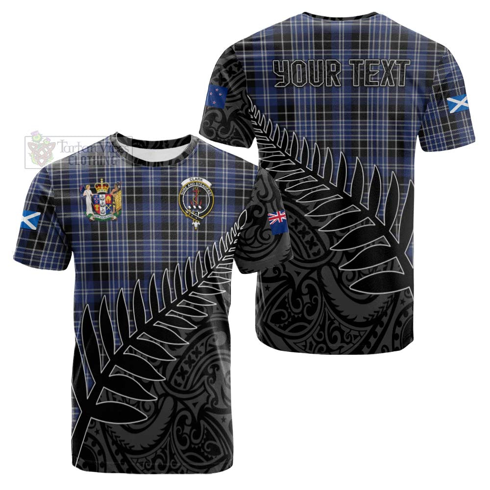 Tartan Vibes Clothing Clark (Clarke) Crest Tartan Cotton T-shirt with New Zealand Silver Fern Half Style