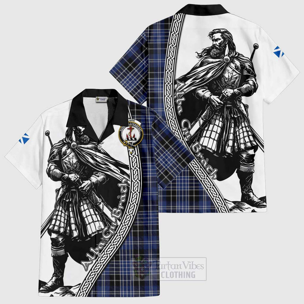 Tartan Vibes Clothing Clark (Clarke) Tartan Clan Crest Short Sleeve Button Shirt with Highlander Warrior Celtic Style