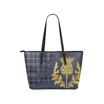 Clark (Clarke) Tartan Leather Tote Bag Gold Thistle Style - Tartan Vibes Clothing