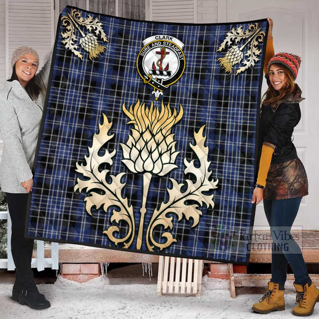 Tartan Vibes Clothing Clark (Clarke) Tartan Quilt with Family Crest and Golden Thistle Style