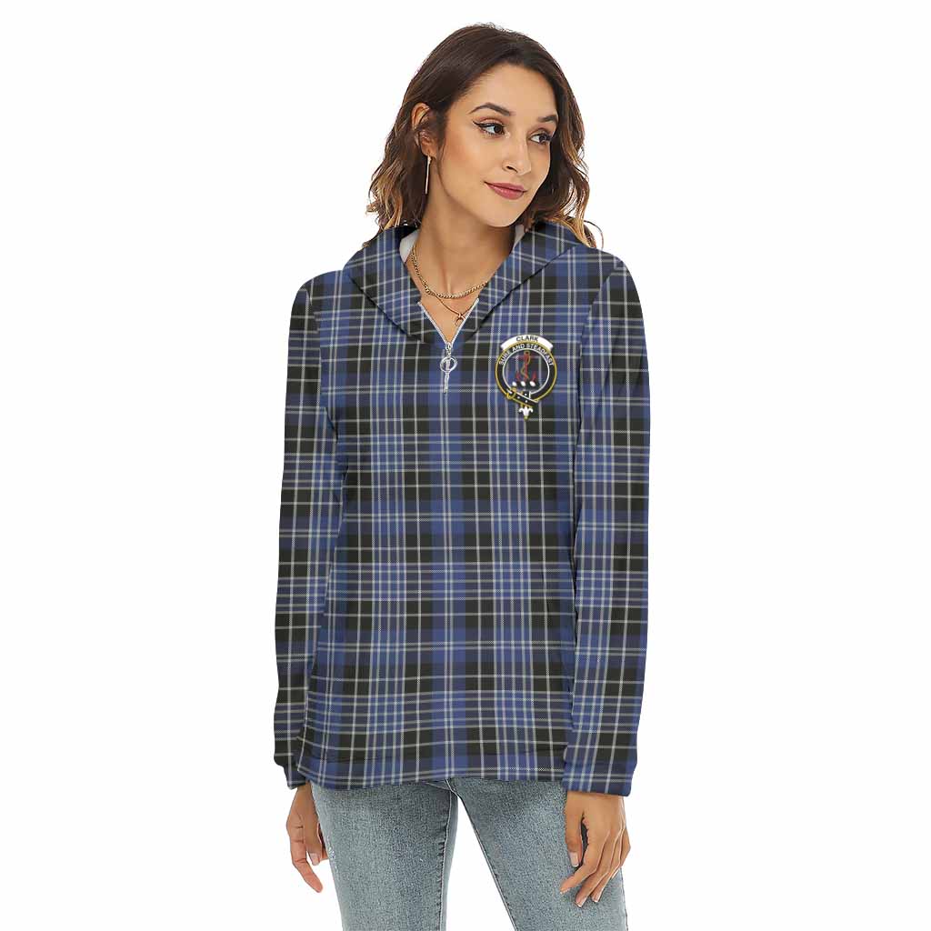 Tartan Vibes Clothing Clark (Clarke) Tartan Crest Women's Borg  Half Zip Fleece Hoodie