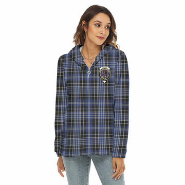 Clark (Clarke) Tartan Crest Women's Borg  Half Zip Fleece Hoodie