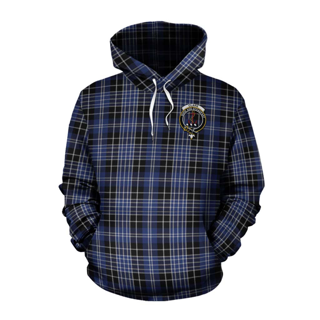 Tartan Vibes Clothing Clark (Clarke) Tartan Cotton Hoodie with Family Crest and Bearded Skull Holding Bottles of Whiskey