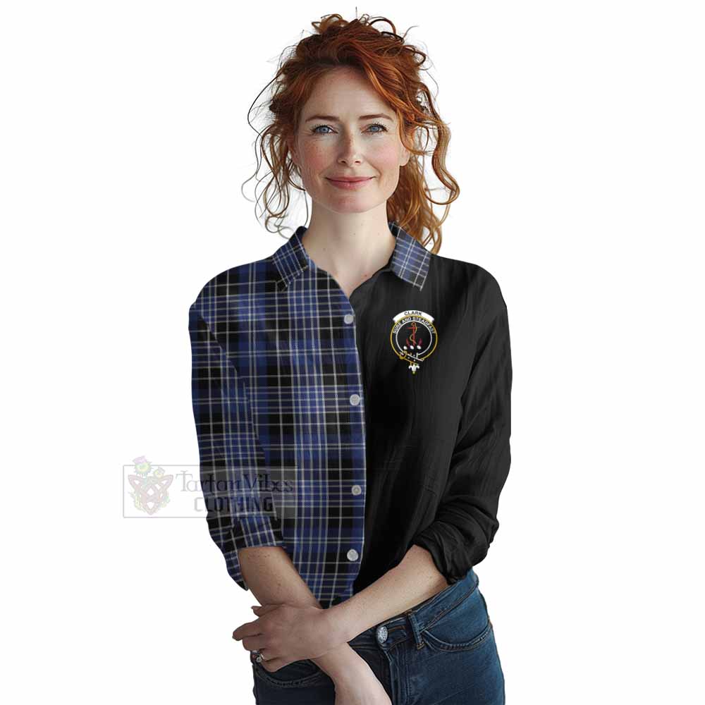 Tartan Vibes Clothing Clark (Clarke) Tartan Women's Casual Shirt with Family Crest and Half Of Me Style