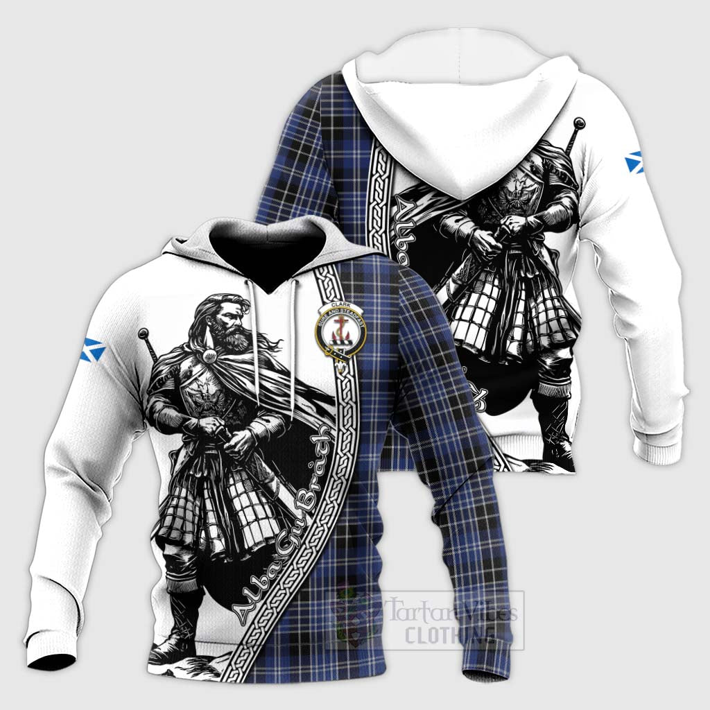 Tartan Vibes Clothing Clark (Clarke) Tartan Clan Crest Knitted Hoodie with Highlander Warrior Celtic Style